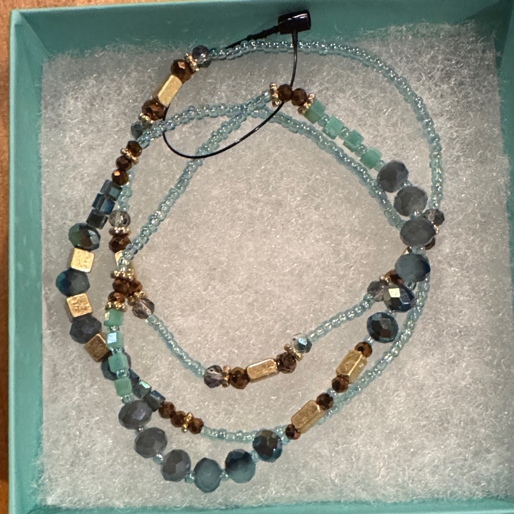 Light Blue and Gold Beaded Multi-Strand Women's Bracelets~Set of 3 Jbloom Brand